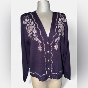 Koret Purple Floral Embroidered V-Neck Cardigan